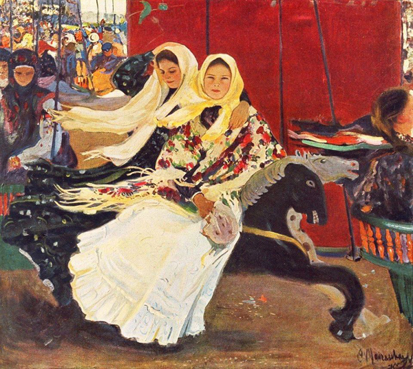 Image -- Oleksander Murashko: A Carousel (photo of the original painting, 1906).