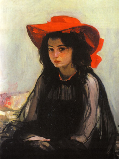 Image -- Oleksander Murashko: A Girl with a Red Hat (1902-3).
