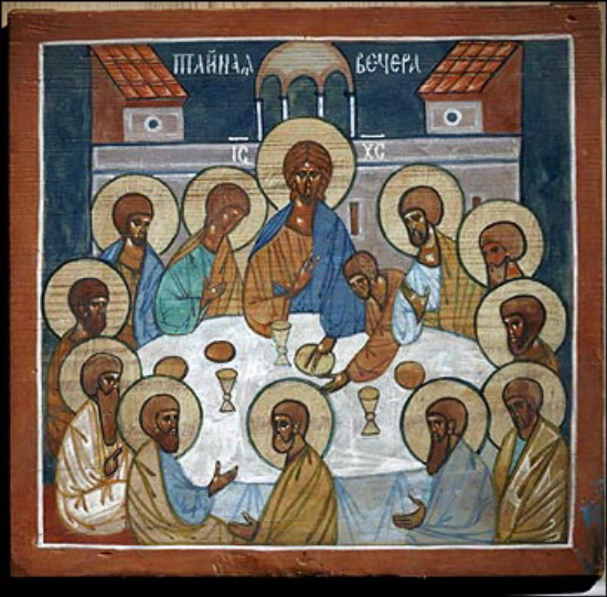 Image -- Jerzy Nowosielski: Last Supper (1965) in an Orthodox church in Ketrzyn, Poland.