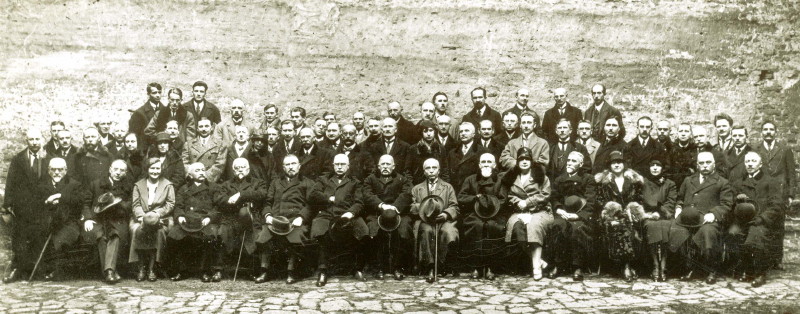 Image -- Members and board of the Shevchenko Scientific Society (NTSh) in Lviv in 1932.
