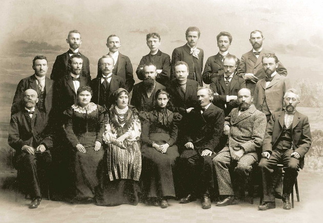 Image -- Members and board of the Shevchenko Scientific Society (NTSh) in Lviv in 1898.