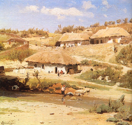 Image -- Volodymyr Orlovsky: Peasant Houses on a Summer Day.