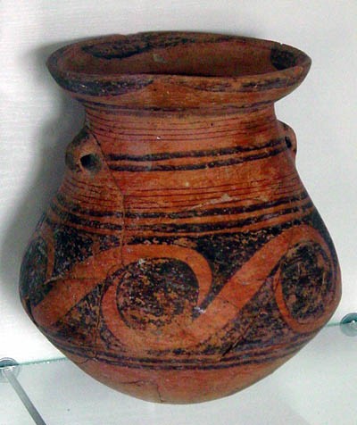 Image -- Ornament: Polychromatic meander pattern on a clay vessel of the Trypilian culture.