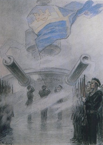 Image -- Leonid Perfetsky: Raising Ukrainian Flag on Black Sea Fleet in April 1918.