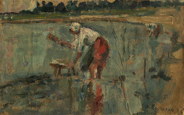 Image -- Olha Pleshkan: Washing Clothes in a River (1920s).