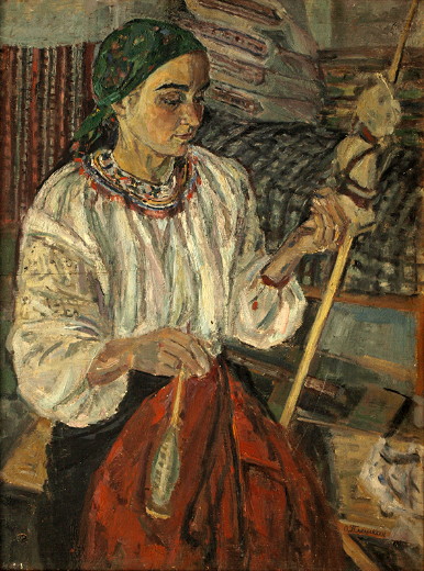 Image -- Olha Pleshkan: Pleshkan Olha Woman with Spindle (1939).