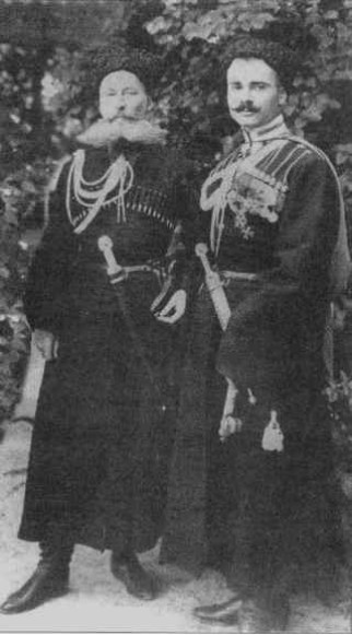 Image -- Ivan Poltavets-Ostrianycia (right) as acting otaman of the Free Cossacks.