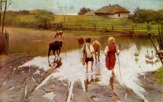 Image -- Mykola Pymonenko: A Ford (1901).