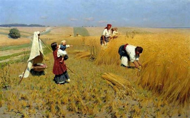 Image -- Mykola Pymonenko: Harvest Gathering in Ukraine.