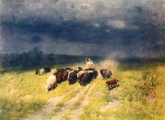 Image -- Mykola Pymonenko: Before the Storm (1906).