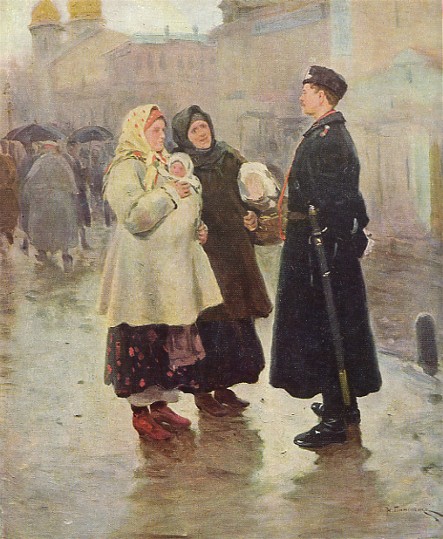 Image -- Mykola Pymonenko: Meeting a Compatriot (1908).