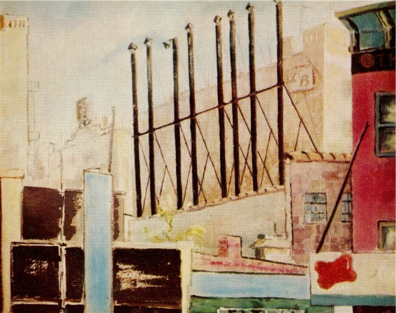 Image -- Myroslav Radysh: Factory Smokestacks (1956).