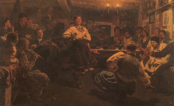 Image -- Ilia Repin: An Evening Party (Vechornytsi) (1881).