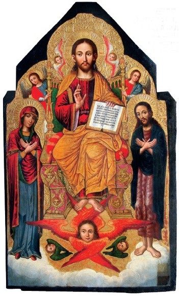 Image -- Ivan Rutkovych: icon Deesis (Christ Enthroned) from the Zhovkva iconostasis (ca. 1697-99).