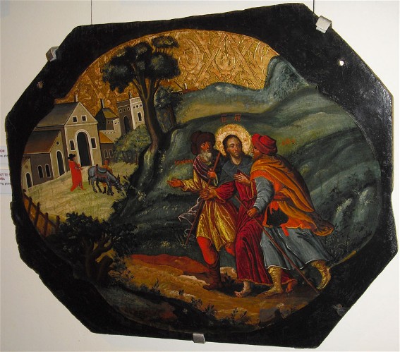 Image -- Ivan Rutkovych: icon Road to Emmaus from the Zhovkva iconostasis (ca. 1697-99).