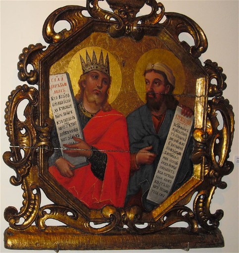Image -- Ivan Rutkovych: icon of Solomon and Ezekiel from the Zhovkva iconostasis (ca. 1697-99).
