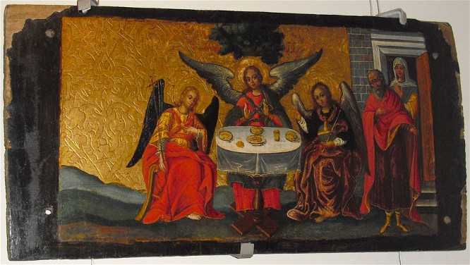 Image -- Ivan Rutkovych: icon The Old Testament Trinity from the Zhovkva iconostasis (ca. 1697-99).