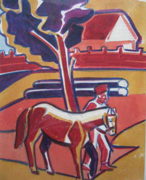 Image -- Yevhen Sahaidachny: A Man with a Horse (1920).