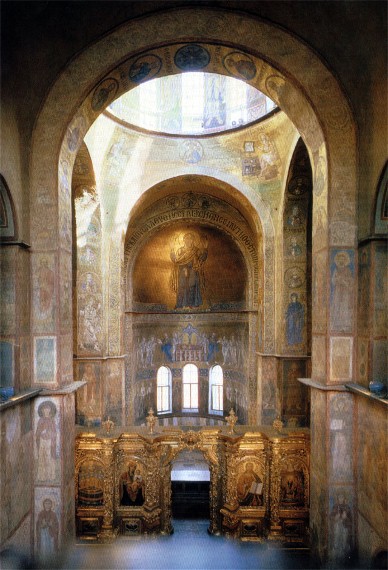 Image -- Saint Sophia Cathedral in Kyiv: interior with the view of the Orante mosaic.