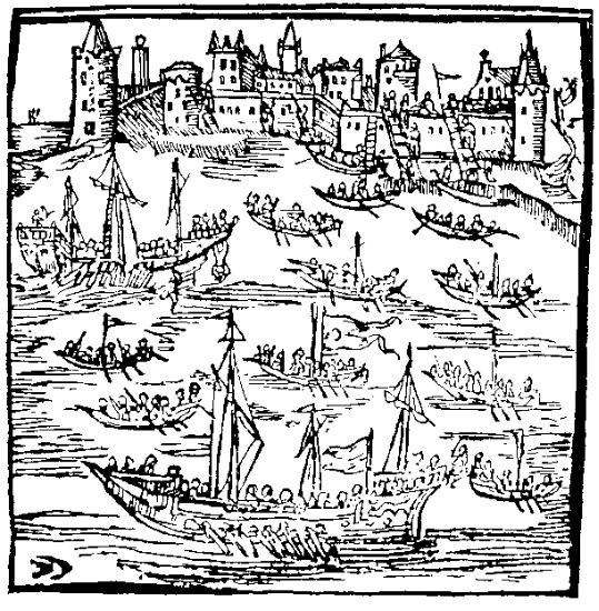 Image -- The Siege of Kaffa -- an anonymous engraving in the 1622 edition of Kasiian Sakovych's Virshi.