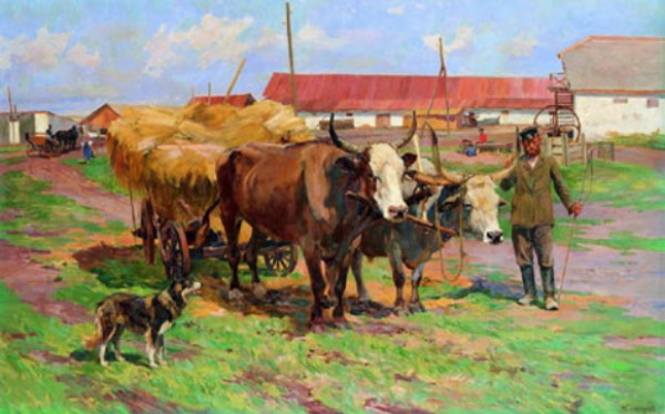 Image -- Mykola Samokysh: A Cart with Oxen.