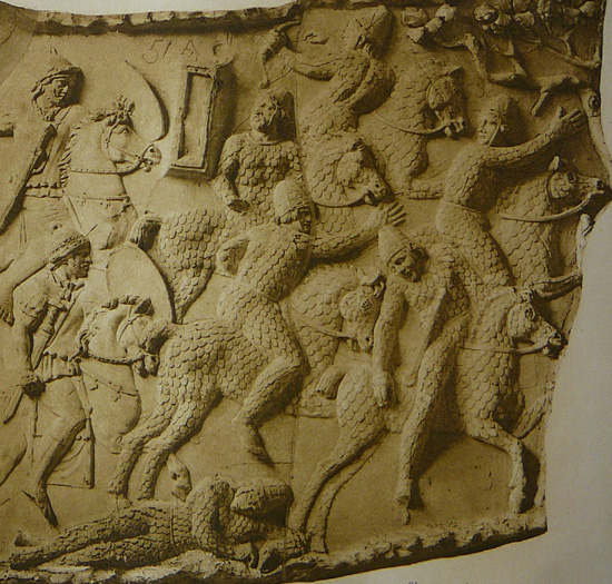 Image -- Sarmatians fleeing from Roman cavalry (a bas-relief on the Trajan column).
