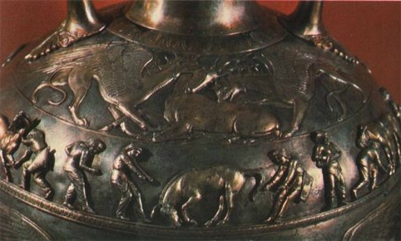 Image -- A detail of a Scythian silver amphora from the Chortomlyk kurhan.