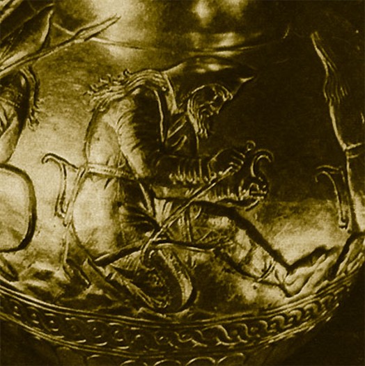 Image -- A a detail of a Scythian gold bowl from the Kul Oba kurhan.