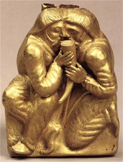 Image -- A Scythian gold statuette depicting the ritual of brotherhood (from the Kul Oba kurhan).