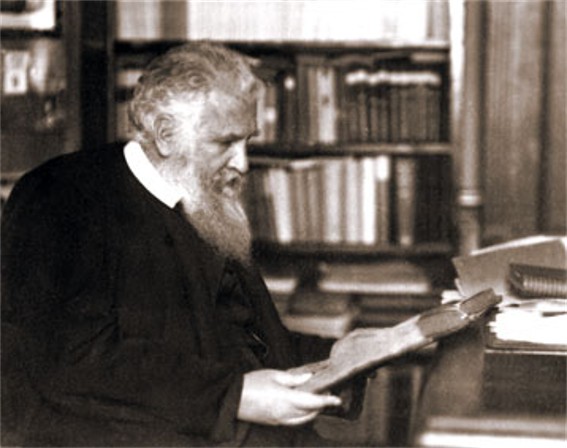 Image -- Metropolitan Andrei Sheptytsky in his study (1940s).