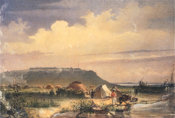 Image -- Taras Shevchenko: The Raim Fort seen from the Docks on the Syr-Darya (1848).