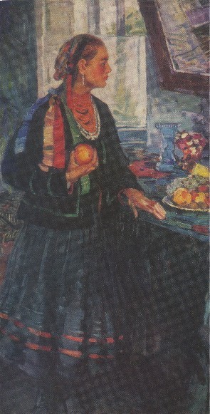 Image -- Oleksii Shovkunenko: Moldavian Woman at a Mirror (1937).