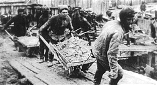 Image -- Prisoners working in a Soviet labor camp.