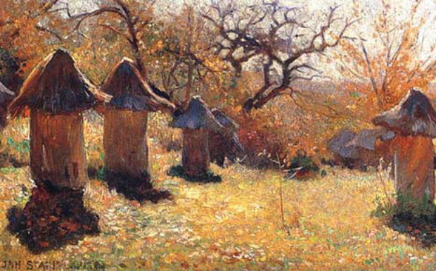 Image -- Jan Stanislawski: Beehives in Ukraine (1895).