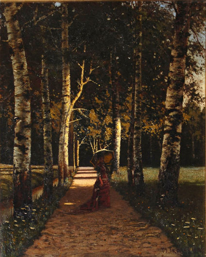 Image -- Mykhailo S. Tkachenko: A Pathway in a Park (1890).