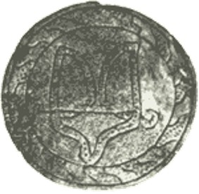 Image -- Trident design on a bone plate from the times of Sviatoslav I Ihorovych (ca 960 AD).