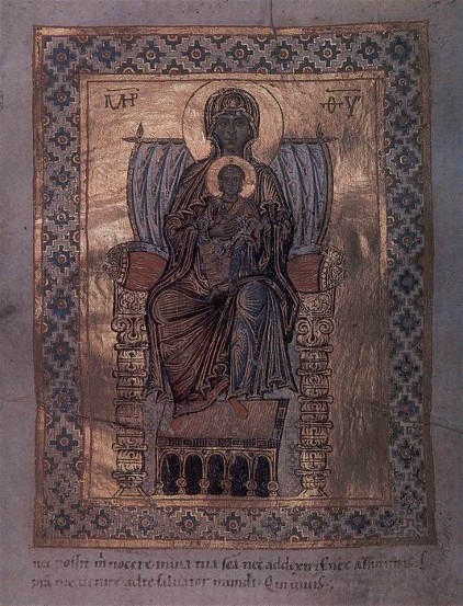 Image -- The 11th-century illumination of the Theotokos in the Trier Psalter.