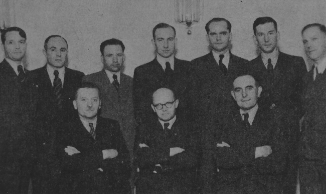 Image -- The presidium of the Ukrainian Central Committee in 1943. Sitting, f-l, K. Pankivsky, V. Kubijovyc, V. Hlibovytsky; standing: Z. zeleny, Rev. M. Sopuliak, P. Isaiv, A. Figol, O. Tarnavsky, Ya. Mazurak, M. Kushnir.