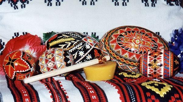 Image -- Ukrainian Easter eggs at the Surma store in New York.