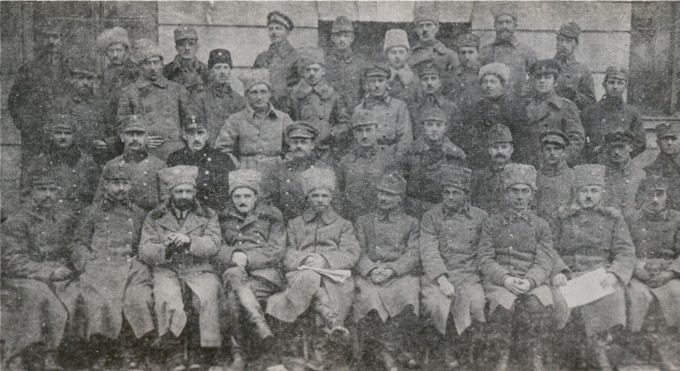 Image -- The Supreme Command of the Ukrainian Galician Army (Khodoriv 1919). Sitting, 5th through 7th from left, Gen Mykhailo Omelianovych-Pavlenko, Col Viktor Kurmanovych, Otaman Alfred Schamanek.