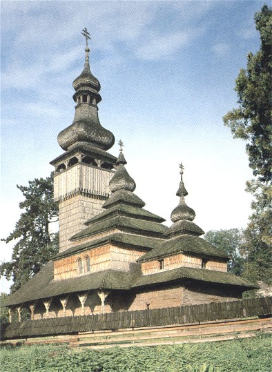 Image -- Saint Michael's wooden church (1777) from the village of Shelestova, now in the Uzhhorod museum of folk architecture and folkways.