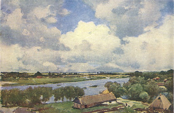 Image -- Serhii Vasylkivsky: Village by the River (1900).