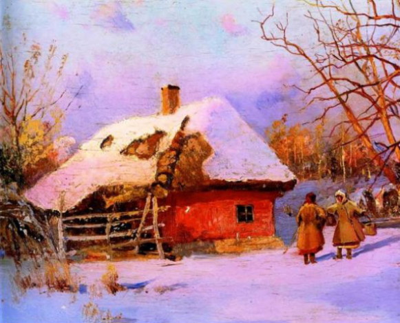 Image -- Serhii Vasylkivsky: Village of Opishnia in Winter (1900s).