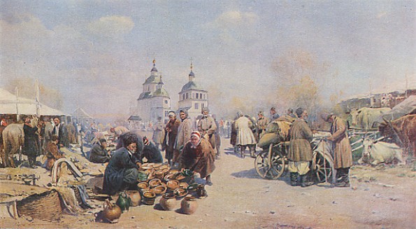 Image -- Serhii Vasylkivsky: The Market in Poltava (1902).