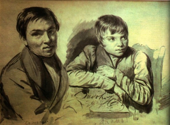 Image -- Petro Zabolotsky: Portrait of Ivan Soshenko and Yakym Zabolotsky (1834).